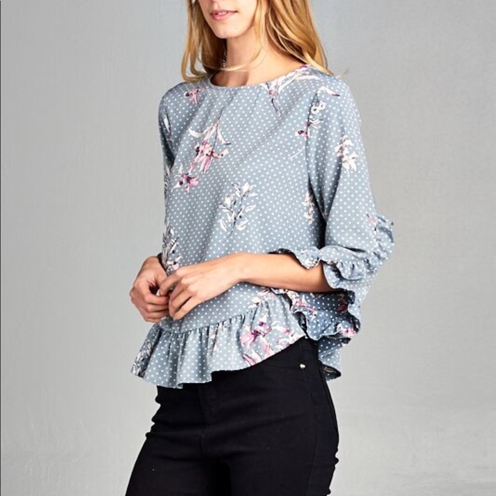 Paper crane woven blouse with ruffle detail